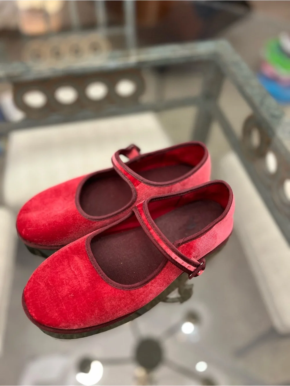 J. Crew Girls' Red Velvet Mary Jane Flats